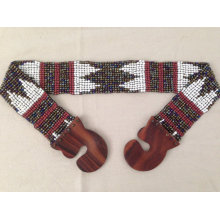 Nouveaux perles de verre à la main multicolores à la main Navajo Chevron Ceinture à rayures extensible tribal avec boucle de bois.